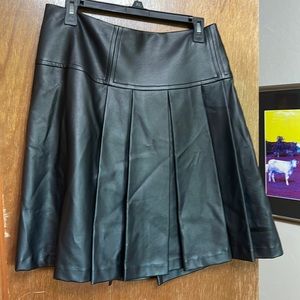 Michael Kira Vegan Leather Pleated Skater Skirt